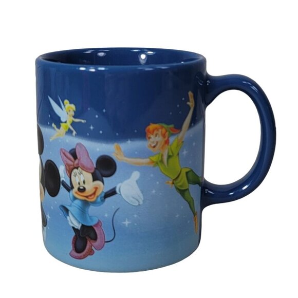 Disney Multi Characters Mug Blue Tinkerbell Grumpy Dopey Dwarfs Mickey Pinnochio - Picture 1 of 10